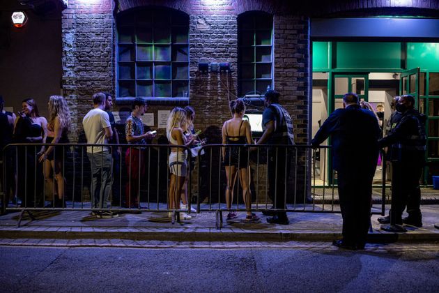 People queuing to get in to the Egg London nightclub in the early hours of July 19. 