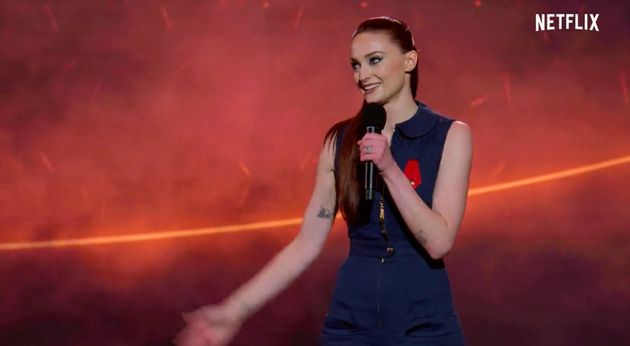 Sophie Turner pictured on stage during the Jonas Brothers Family Roast