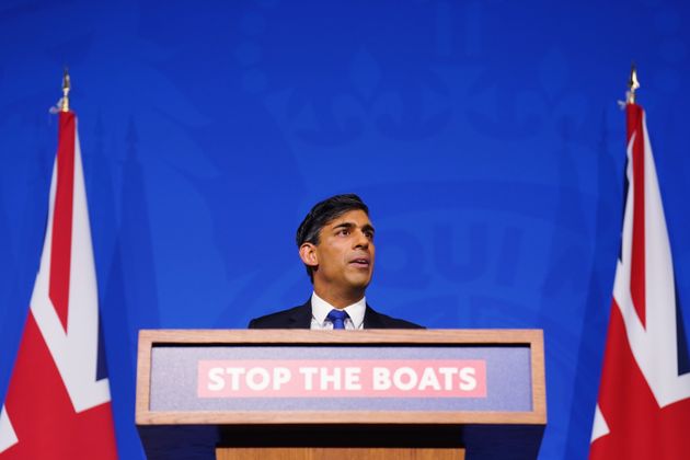 Rishi Sunak conducts a press conference in the Downing Street Briefing Room, as he gives an update on the plan to 