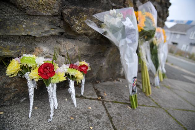 Flowers laid on Royal Navy Avenue for the victims of the shooting. 