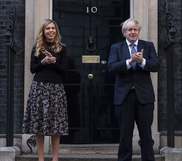 <strong>Boris Johnson and his wife Carrie outside 10 Downing Street.</strong>