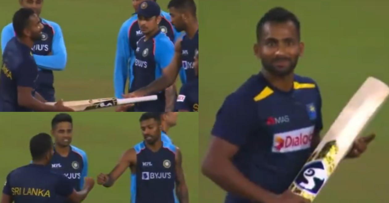 Hardik Pandya gifts his bat to Chamika Karunaratne