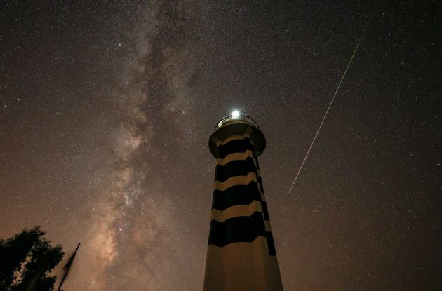 A Perseid meteor streaks across the night sky over Izmir, Turkey on August 13, 2021