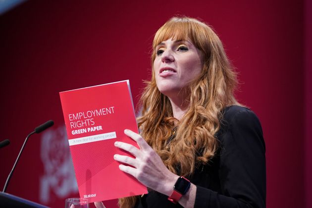 Labour deputy leader Angela Rayner speaks at the Labour Party conference in Brighton.