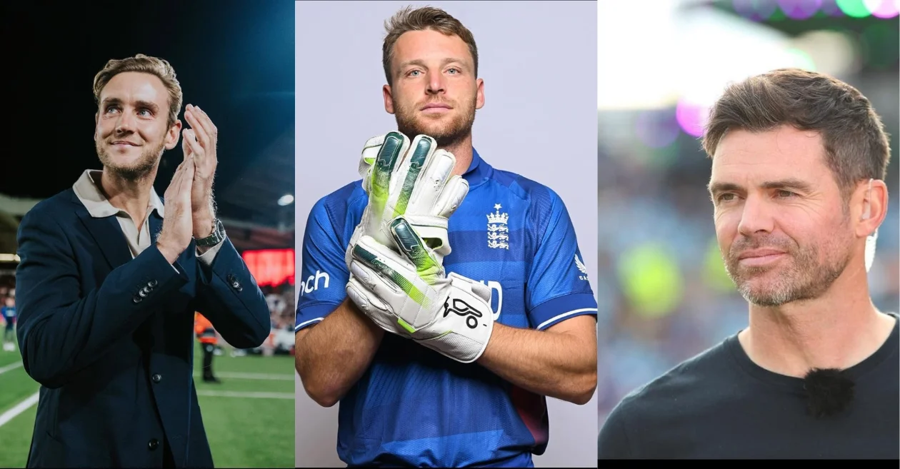 Stuart Broad, Jos Buttler and James Anderson