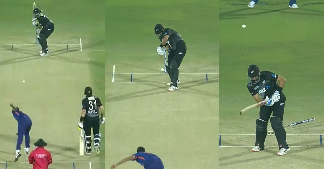 Bhuvneshwar Kumar cleans up Daryl Mitchell in 1st T20I