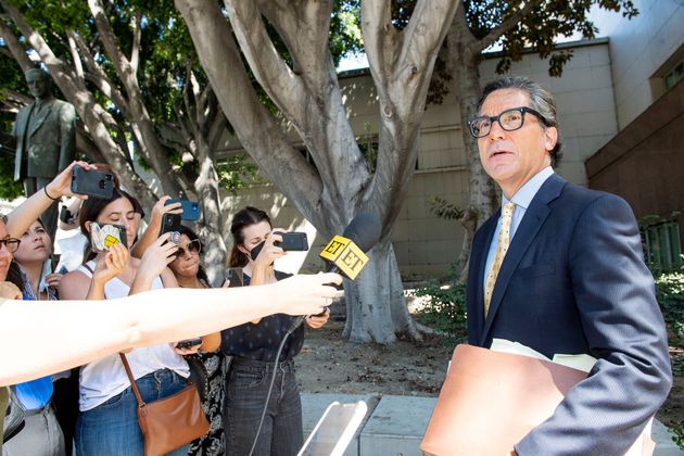 Britney Spears' new layer Mathew S. Rosengart speaks to reporters as he leaves the Los Angeles County Courthouse.