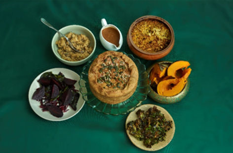 Duke's amaranth and apple stuffing and spelt sourdough bread sauce