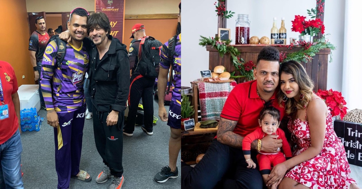 Sunil Narine with Shah Rukh Khan and his family