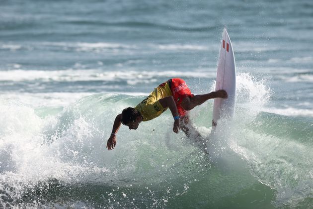 Lucca Mesinas of Team Peru surfs during the Men's Round 1 heat on day two of on July 25, 2021 in Ichinomiya, Chiba, Japan.