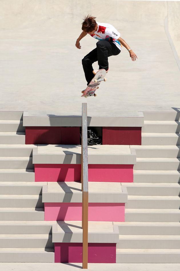 Yuto Horigome of Team Japan competes at the Skateboarding Men's Street Prelims.