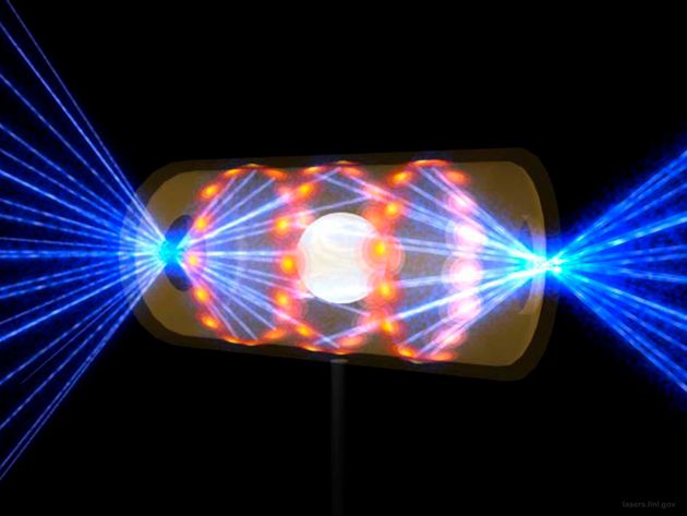 This illustration provided by the National Ignition Facility at the Lawrence Livermore National Laboratory