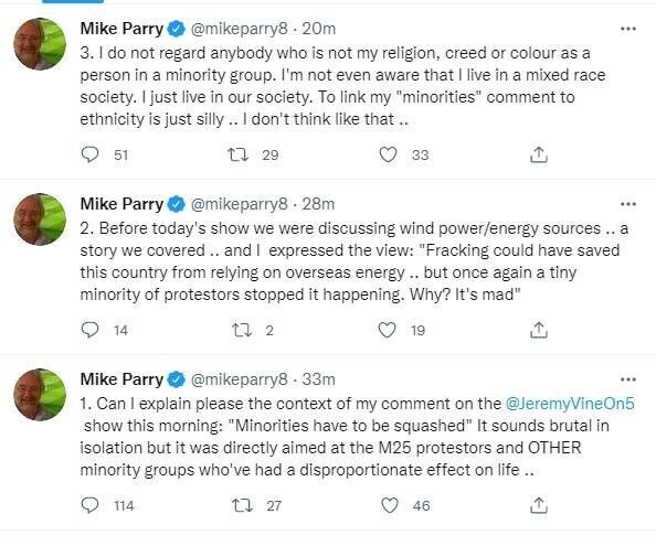 <strong>Screengrab taken from Twitter of posts by Mike Parry on the social media site.</strong>