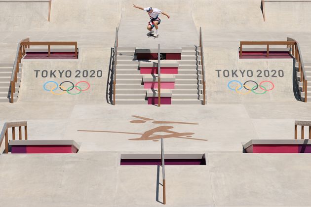 Jake Ilardi of Team USA competes at the Skateboarding Men's Street Prelims.