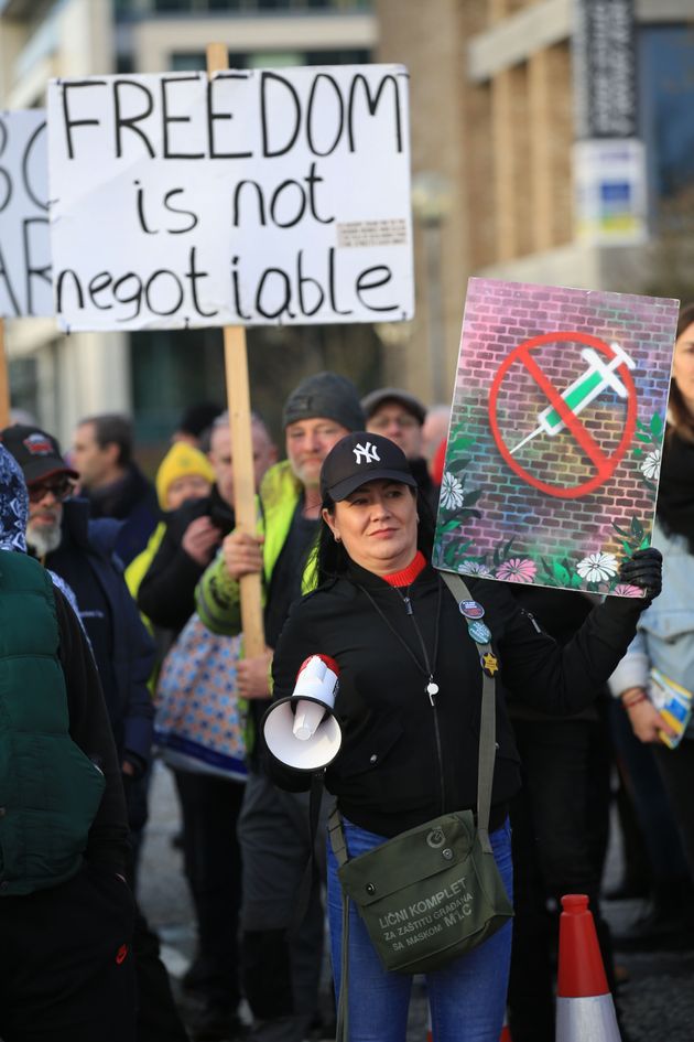 <strong>Protesters disrupt the vaccination centre, entering the site with banners and signs.</strong>