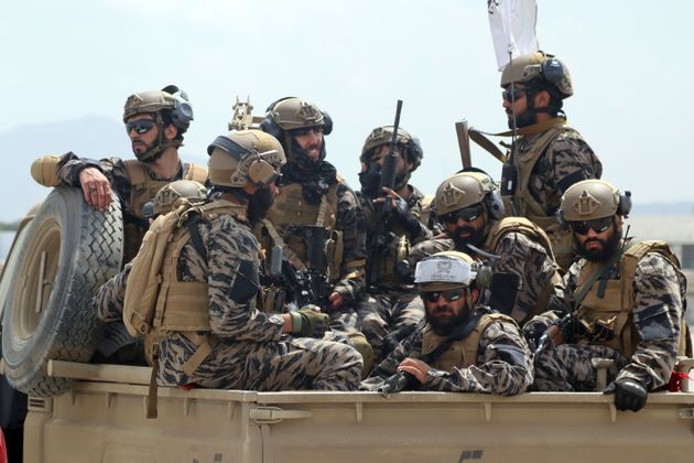 <strong>Taliban special forces fighters arrive inside the Hamid Karzai International Airport after the US military's withdrawal.</strong>