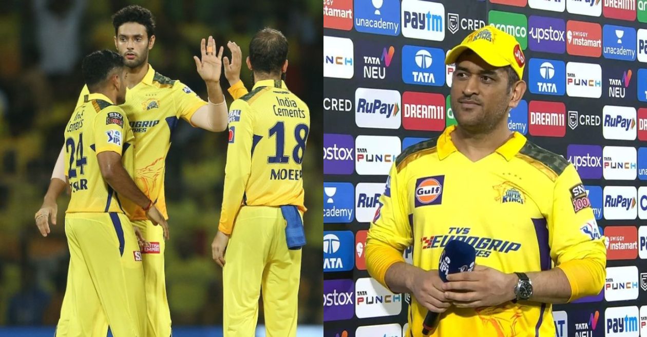 MS Dhoni during the post-match presentation