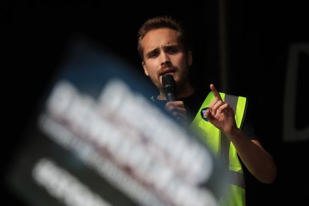 Another Europe is Possible organiser Michael Chessum addressing protesters in central London