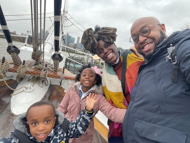 Umar Kankiya with his wife and children. 