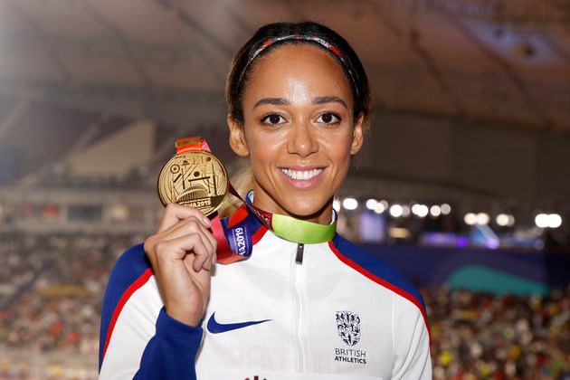 Johnson-Thompson with her Gold medal for the heptathlon during the 2019 IAAF World Championships 