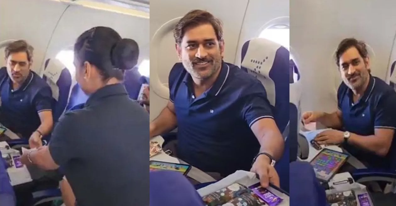 Air Hostess offers MS Dhoni chocolates