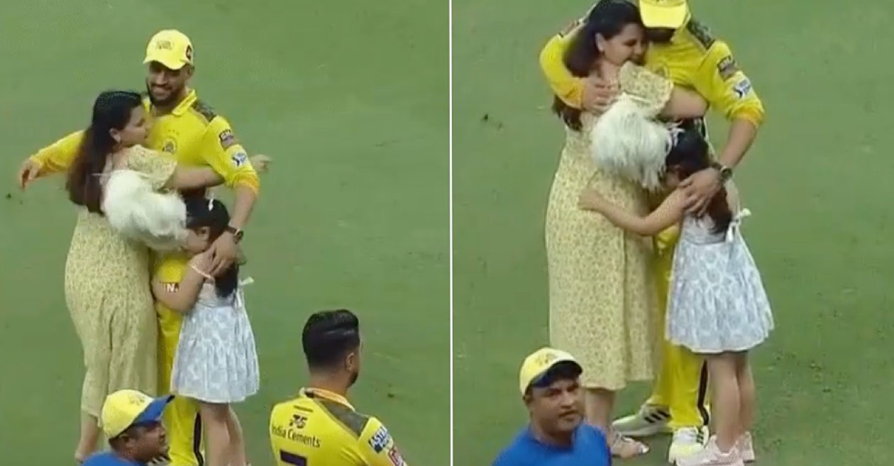 Sakshi, Ziva hug MS Dhoni