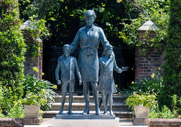  A statue of Diana, Princess of Wales in the sunken garden at Kensington Palace.