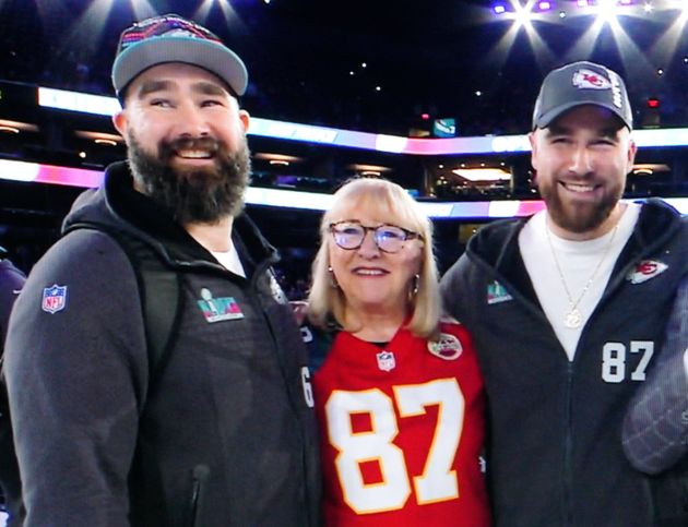 Jason and Travis Kelce with their mum, Donna