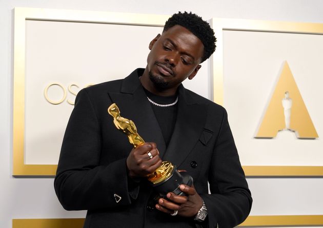 Daniel Kaluuya backstage at the Oscars after winning his award