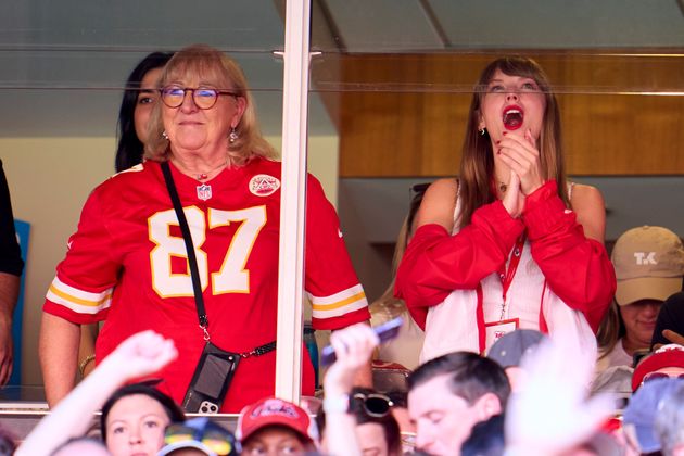 Donna Kelce and Taylor Swift cheer on the Kansas City Chiefs at Arrowhead Stadium