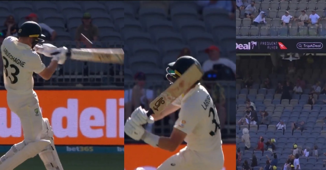 Marnus Labuschagne hits a six off Alzarri Joseph