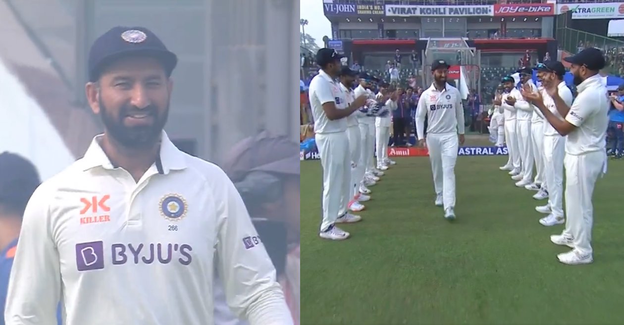 Cheteshwar Pujara receives Guard of Honour from his teammates