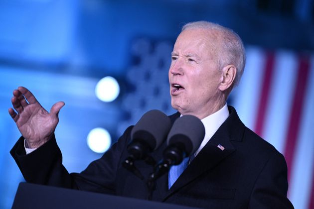 US President Joe Biden delivers a speech at the Royal Castle in Warsaw, Poland on March 26, 2022.