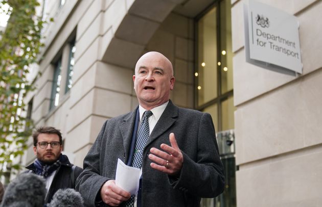 Mick Lynch, general secretary of the Rail, Maritime and Transport union (RMT), speaks to the media outside the Department for Transport offices in central London, following a meeting with Transport Secretary, Mark Harper, over the ongoing rail dispute. Picture date: Thursday November 24, 2022.