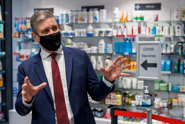 <strong>Keir Starmer visits Junction Pharmacy in Loughborough Junction, which is acting as a vaccination centre.</strong>