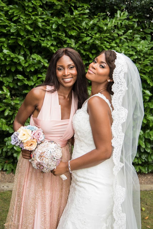 Rose Adaje with her sister Susanna Mensah at her wedding in Northwood, August 2016.