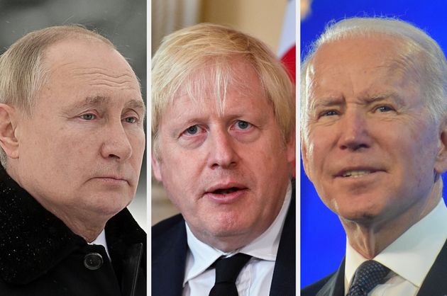 Russian president Vladimir Putin, UK prime minister Boris Johnson and US president Joe Biden