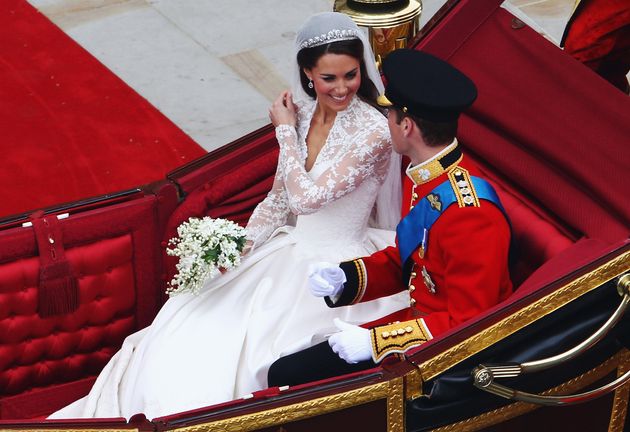 The Duke and Duchess of Cambridge in the carriage after their wedding.