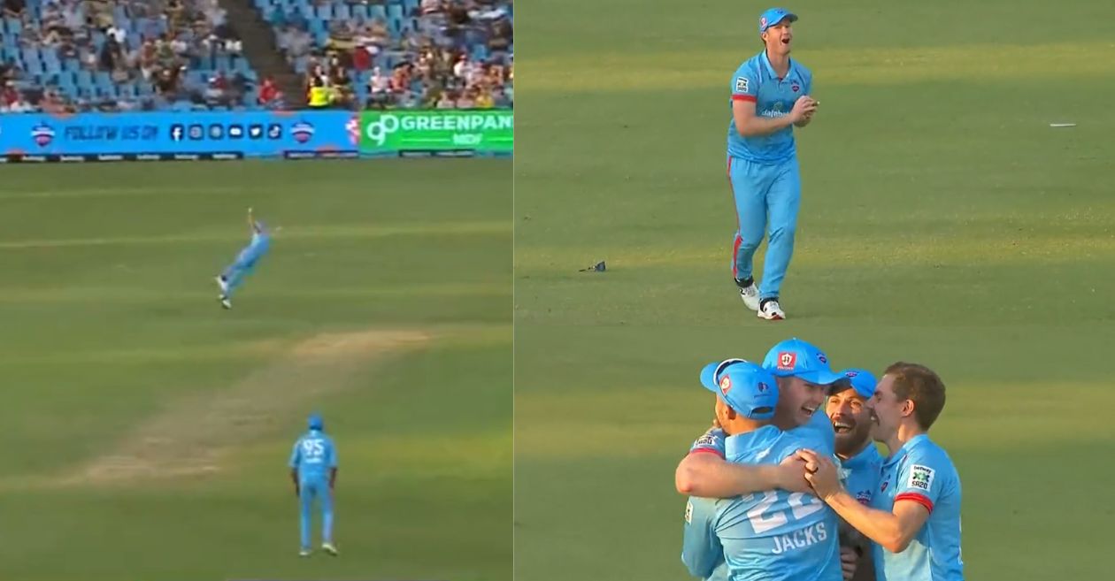 Jimmy Neesham taking a flying catch