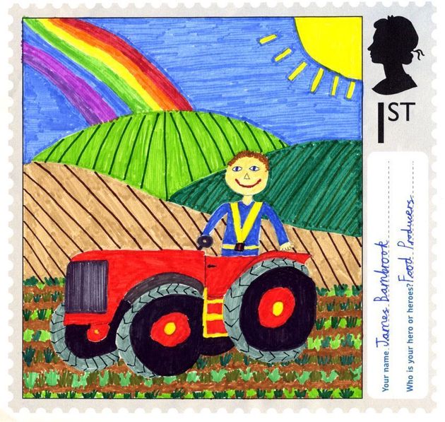 A stamp designed by James Bambrook, aged 10, from Hamstel Junior School in Southend-On-Sea, Essex. 