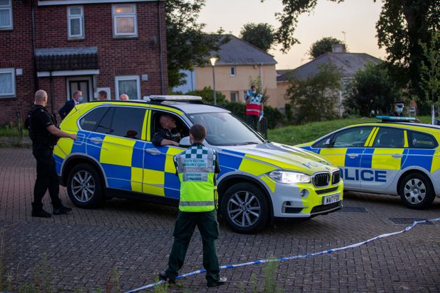 Police at the the scene on Biddick Drive following a shooting in Keyham.