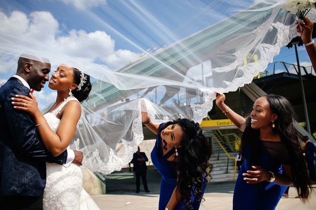 Fikayo Fakolade with her husband (and sisters). They got married in Bristol in July 2018.