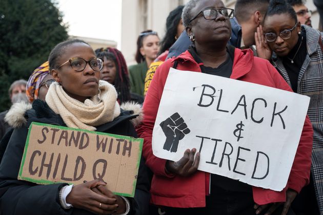 Protesters attend a rally in front of Hackney Town Hall, London on March 20 2022 to demonstrate their support of Child Q.