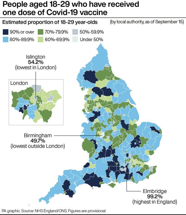 People aged 18-29 who have received one dose of Covid-19 vaccine