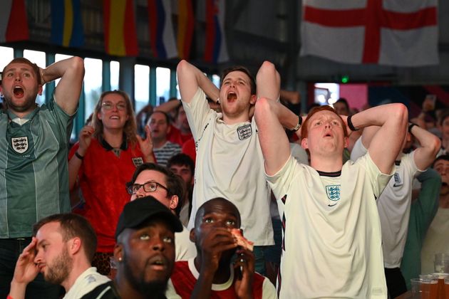 England fans react during the semi-final between England and Denmark