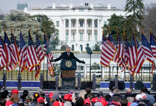 In this Jan. 6, 2021, file photo with the White House in the background, President Donald Trump speaks at a rally in Washington.