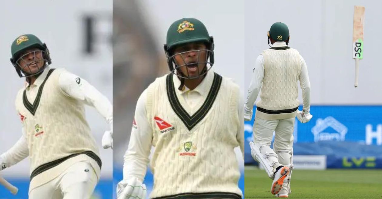 Usman Khawaja celebrates after smashing a ton