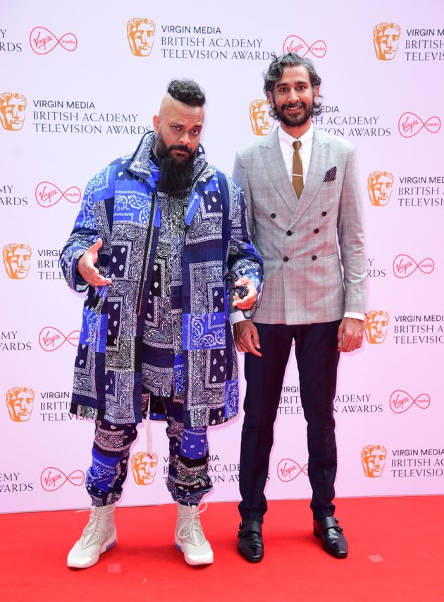 Guz Khan (left) and Arslan Ashraf Moghal arrive for the Virgin Media BAFTA TV awards at the TV Centre, Wood Lane, London. Picture date: Sunday June 6, 2021. (Photo by Ian West/PA Images via Getty Images)