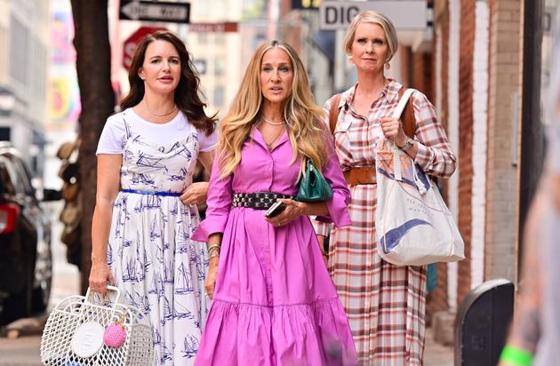 Kristin Davis, Sarah Jessica Parker and Cynthia Nixon on the set of And Just Like That