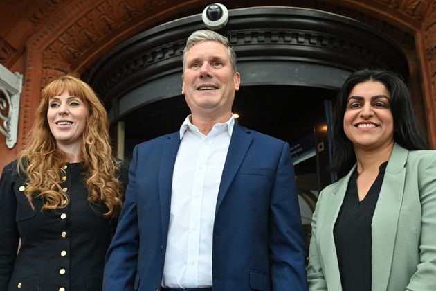 Deputy leader Angela Rayner, leader Keir Starmer and national campaign coordinator Shabana Mahmood 